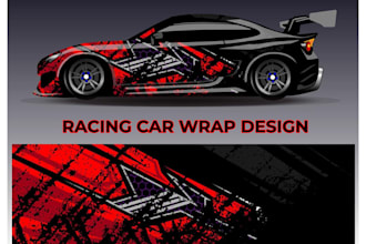design racing car wrap, motorsport livery and custom vehicle graphics mockup