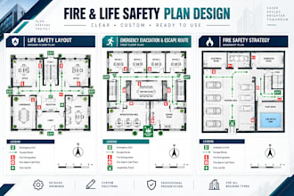 design fire emergency evacuation plan, map and safety diagram