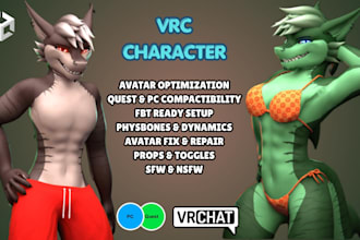 do detailed vrchat avatar, 3d furry model, furry avatar, vseeface, vrc avatar