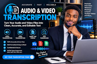 professional transcribe audio to text, do english  video and audio transcription