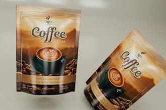 do premium coffee packaging, tea, mylar bag, and label design