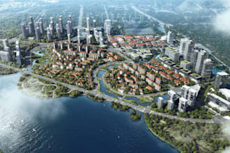 design 3d community landscape, public playground layout plan, parking lot render