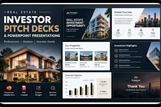 design real estate investor pitch decks, property slides powerpoint presentation