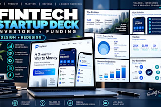 design and redesign fintech startup pitch decks for investors and funding