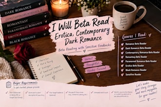 beta read contemporary erotica dark romance with sensitivity feedback