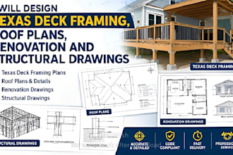 design texas deck framing, roof plans, renovation and structural drawings