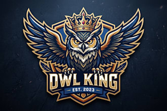 make owl king mascot logo design with company