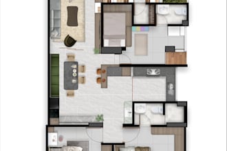 do a photorealistic 2d floor plan render