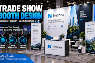 design trade show booth, exhibition backdrop, banner and booth graphics