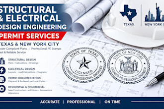 provide structural electric design engineering stamp for texas  ny city permit