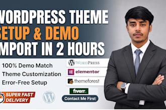 install wordpress theme , demo import, redesign wordpress website