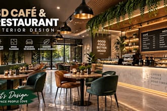 design a modern cafe or restaurant interior in 3d
