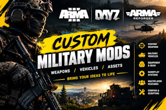 create arma 3 and dayz custom military mods, reforger, weapons, vehicles, assets