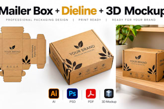 design custom mailer box packaging  with dieline and  3d mockup
