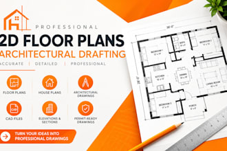 draw 2d floor plans, house plans and architectural permit drawings