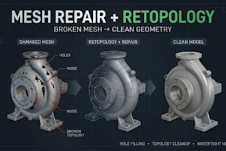 do 3d scan cleanup reverse engineer stl to step cad mesh repair retopology