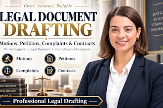 draft legal motion, legal complaint, legal appeal, lawsuit, legal letters
