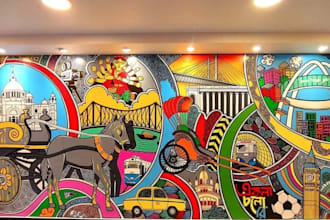 design custom mural art, restaurant wall art, graffiti, wall decals, cafe mural