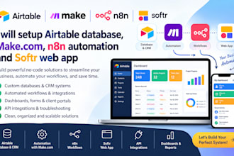 setup airtable database makecom n8n automation and softr web app