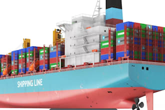 3d commercial vessel modeling, container ship, bulk carrier naval vessel marine