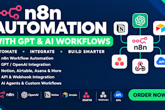 integrate gpt with n8n, notion, airtable, asana, apis and build ai automation