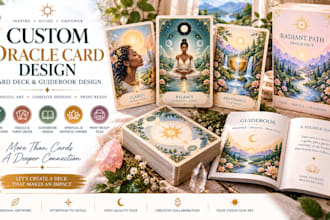 custom oracle card design, card deck, tarot or oracle card deck guidebook design