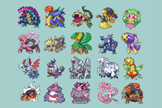create pokemon pixel art fakemon sprite and trainer sprite