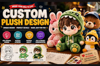 design custom plush toy amigurumi  3d plushie stuffed animal plush tech pack