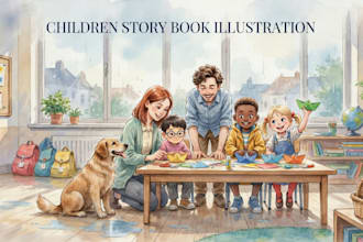 hand drawn watercolor children story book illustration picture book design