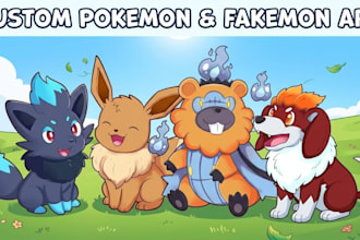 draw custom pokemon, fakemon, pokemon characters and fan art illustration