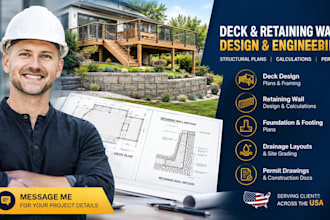 design deck retaining wall structural calculations drainage USA permit plans
