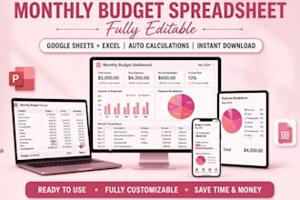 design editable excel google sheets, budget spreadsheet and invoice templates