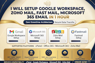 setup google workspace, zoho mail, fast mail, microsoft 365 email in 1 hour
