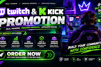 promote twitch and kick promotion for live viewers, subs and twitch affiliate