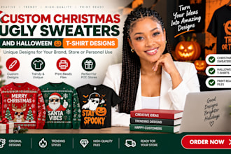 design custom christmas ugly sweaters and halloween t shirt designs