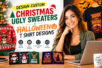 design custom christmas ugly sweaters and halloween t shirt designs