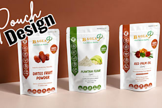 do packaging pouch design, standup pouch or food pouch design with 3d mockup