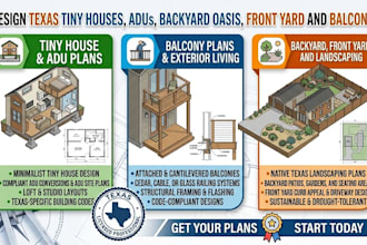 draw texas tiny house plans, adu, balcony, backyard and front yard plans