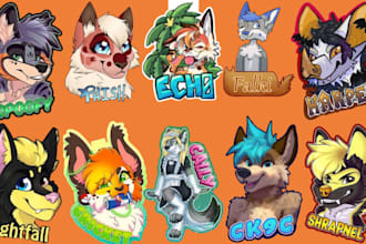 draw furry badges fursona headshot furry ych telegram stickers pfp or emote pack