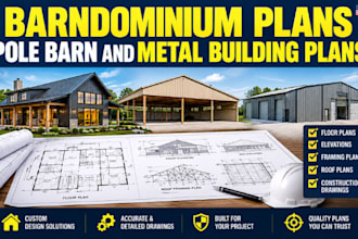 draw barndominium plans, pole barns, and metal building plans