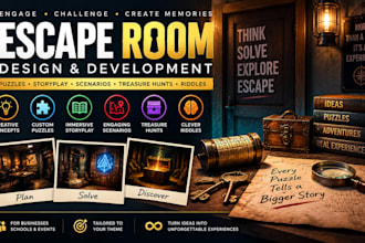 create escape room, storyline, puzzle design, treasure hunt, scenarios, riddle
