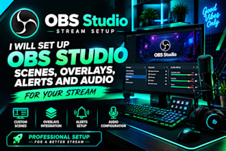 set up obs studio scenes, overlays, alerts and audio for your stream