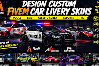 design custom fivem car livery skins, police, ems, assetto corsa, esports 4k