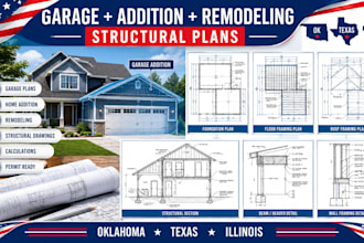 design garage and addition structural permit plans for oklahoma texas illinois