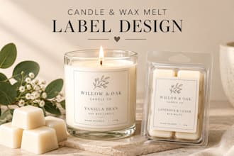 design a luxury candle label and wax melt label for your brand