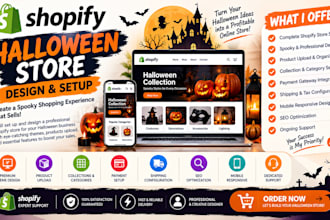 build halloween shopify store dropshipping website design animation flyer