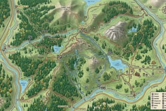 create illustrated hiking trail map, trekking and adventure map