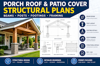 engineer porch roof patio cover beam post footing structural plans