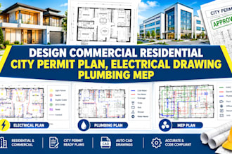 design commercial residential city permit plan, electrical drawing plumbing mep