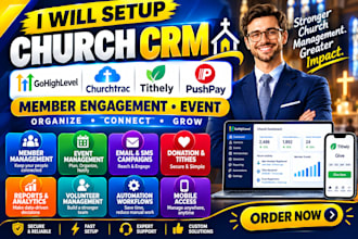 setup church crm gohighlevel churchtrac tithely pushpay member engagement event